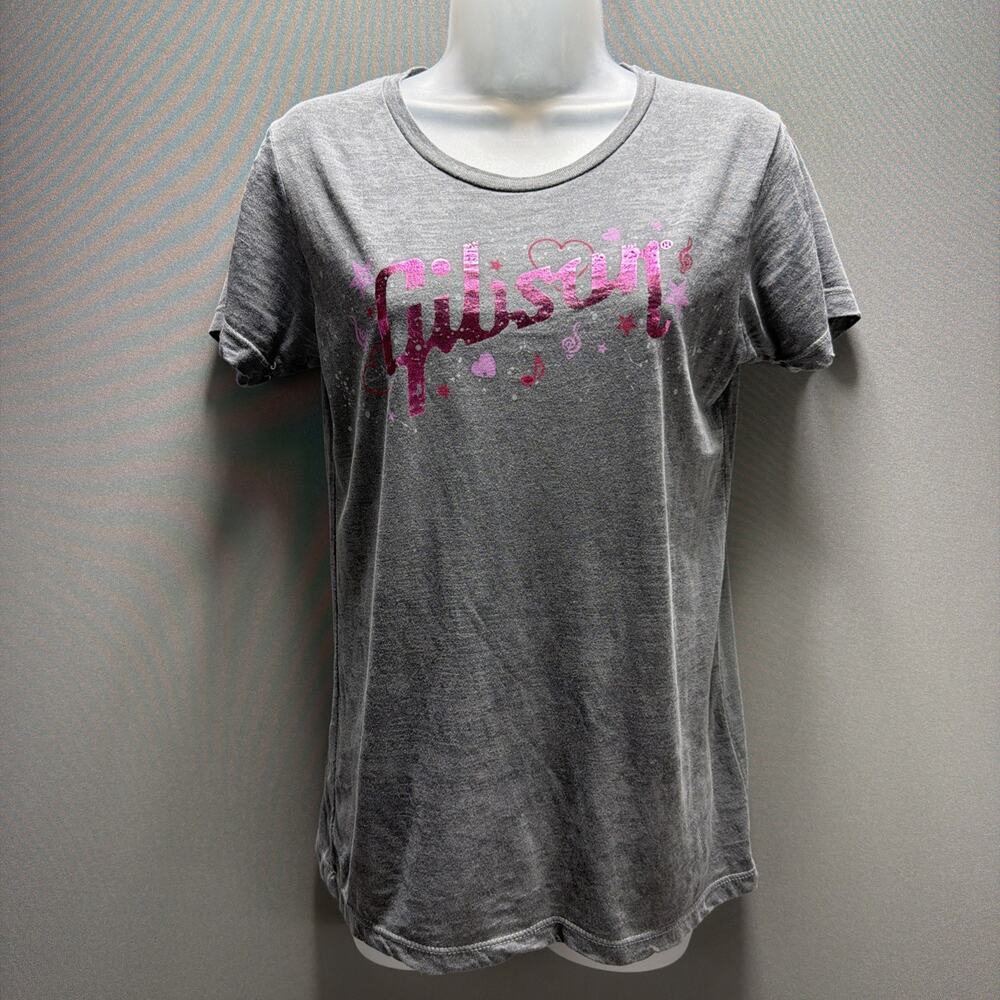 Gibson Pure T-Shirt Gray Hot Pink Junior Size Large New Without Tags Vintage